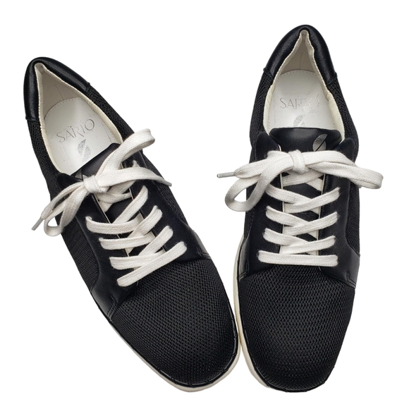 Franco Sarto | Quinn Black Leather Fabric Low Top Lace Up Sneakers Women's 7.5 - Picture 7 of 13